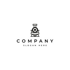Ancient steam locomotive railroad logo with line art design style