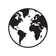 Black and White Globe Icon of Planet Earth