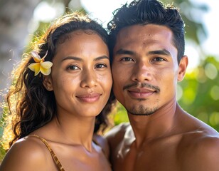 A close-up portrait of a couple smiling