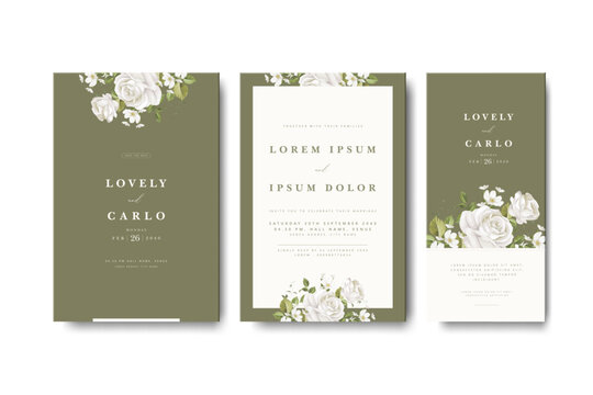 wedding invitation card set with roses flower template