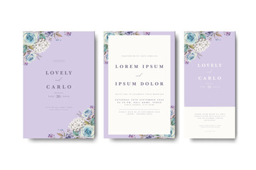 wedding invitation card set with roses and hydrangea flower template