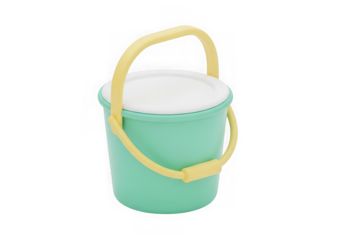 3d icon of green bucket with yellow handle isolated on transparent background