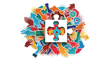 Diverse Hands Contributing to a Collaborative Puzzle