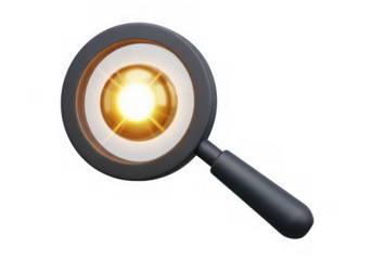 3d icon of magnifying glass with glowing golden orb inside isolated on transparent background