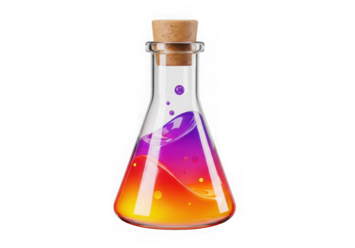 3d icon of erlenmeyer flask with colorful liquid isolated on transparent background