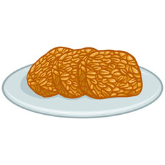 Fried Tempeh Slices on a Plate Illustration