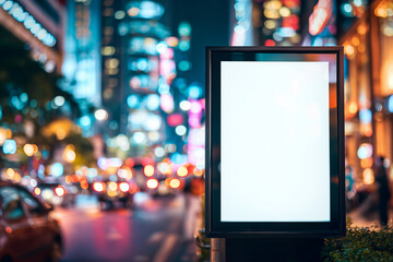 Obraz premium Blank vertical billboard mockup on city street at night urban advertising
