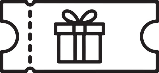 Simple line art icon of a gift voucher with a present box and ribbon