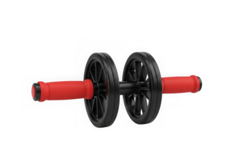 3d icon of ab roller wheel with red handles isolated on transparent background