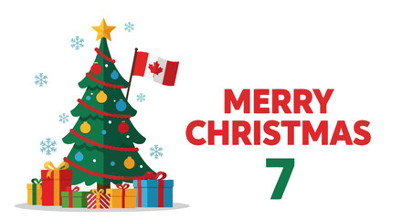Festive Christmas Tree with Canadian Flag and Gifts