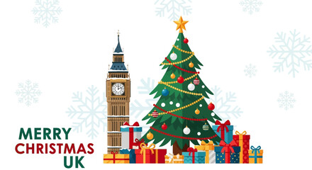 Festive Christmas Scene with Big Ben and Presents