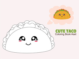 Colour Book With Taco Cute Illustration Aset 