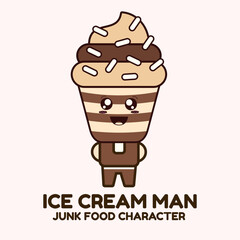Ice Cream Mascot Cute Illustration Aset 