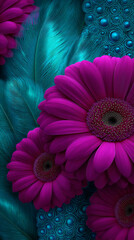 vibrant feathers tropical flowers circular frame.