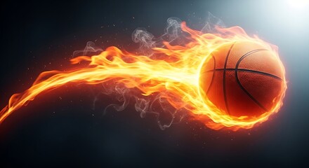 Basketball engulfed in flames, symbolizing intense action and passion on the court