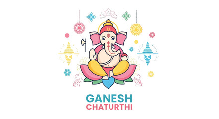 Colorful Line Art Illustration of Ganesha for Ganesh Chaturthi