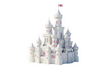 3d icon of fantasy white castle with pink accents isolated on transparent background