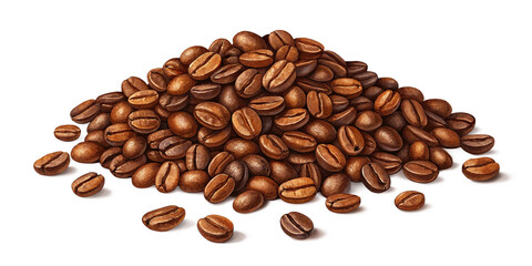 Obraz premium Hyper-Realistic Roasted Coffee Beans Isolated on Transparent Background Detailed Pile of Glossy Coffee Beans with Rich Texture and Color