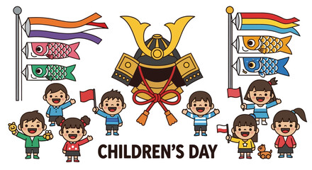 Children Celebrating Children's Day with Flags and Decorations