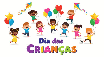 Cheerful Children Celebrating Children's Day with Balloons
