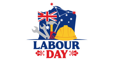 Australian Labour Day Celebration with Tools and Flags