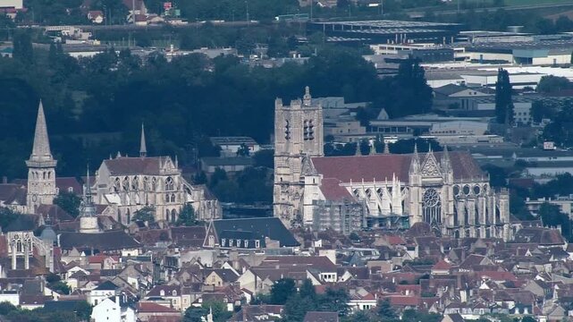 Aerial view of auxerre cityscape featuring the cathedral of saint stephen