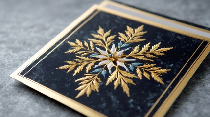 Greeting card with gold embossed snowflake design for Christmas