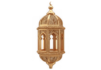 3d icon of ornate golden islamic lantern isolated on transparent background