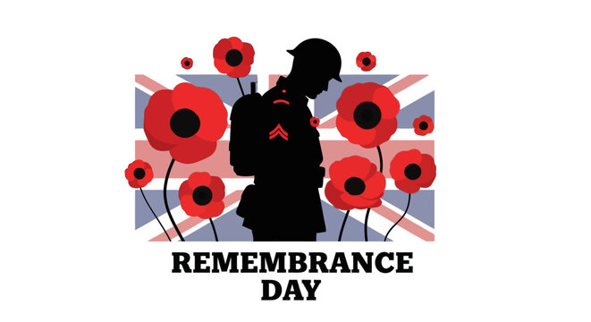 Silhouette of Soldier with Poppies for Remembrance Day