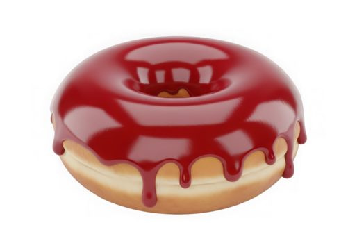 3d icon of delicious donut with red glaze isolated on transparent background