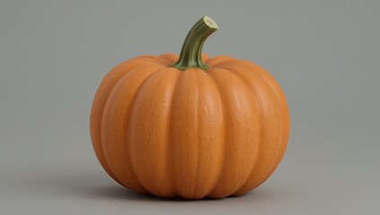 Obraz premium A perfectly formed orange pumpkin sits in isolation against a plain gray background, a minimalist symbol of autumn and the harvest season