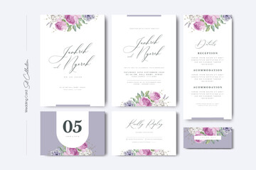 wedding invitation card set with roses flower template