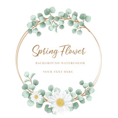 Watercolor flowers rose wreath with golden circle