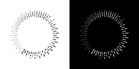 Dynamic abstract spiral sound wave rhythm lines. Circular spiral sound wave rhythm of lines. Circular futuristic abstract lines, black and white background.	