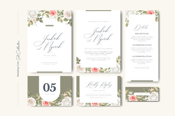 wedding invitation card set with roses flower template