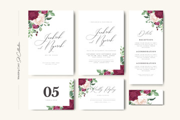 wedding invitation card set with roses flower template