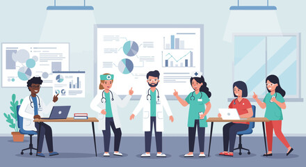 Medical Team Collaboration in a Modern Office Setting.