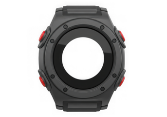 3d icon of rugged digital watch face with red buttons isolated on white isolated on transparent background
