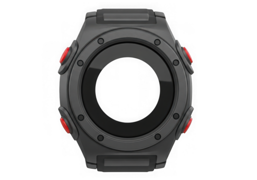 3d icon of rugged digital watch face with red buttons isolated on white isolated on transparent background - Powered by Adobe