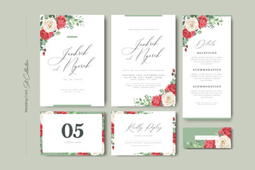 wedding invitation card set with roses flower template