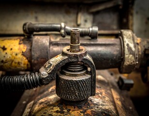 Close-up of an aged, rusty mechanical part