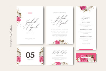 wedding invitation card set with roses flower template