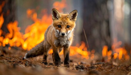 Naklejka premium Red fox in forest fire