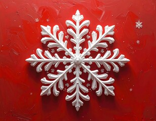 Ornate Snowflake Decorated on a Vivid Red Background