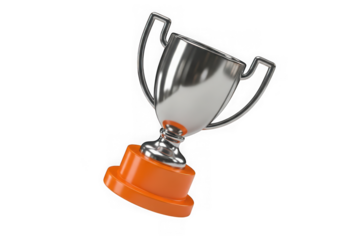 3d icon of silver trophy with orange base isolated on transparent background