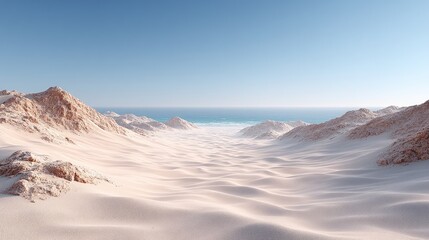 Minimalist Cinematic Sandy Desert Texture with Blue Sky and Horizon View