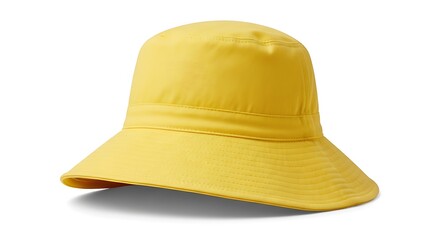 Fototapeta premium Bright Yellow Bucket Hat Isolated on White Background, Studio Shot.