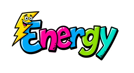 Colorful Cartoon Energy Word Art with Smiley Lightning Bolt