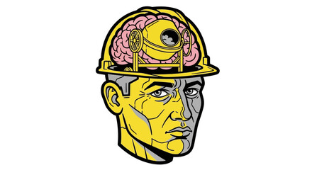 Conceptual Illustration of a Construction Worker's Brain