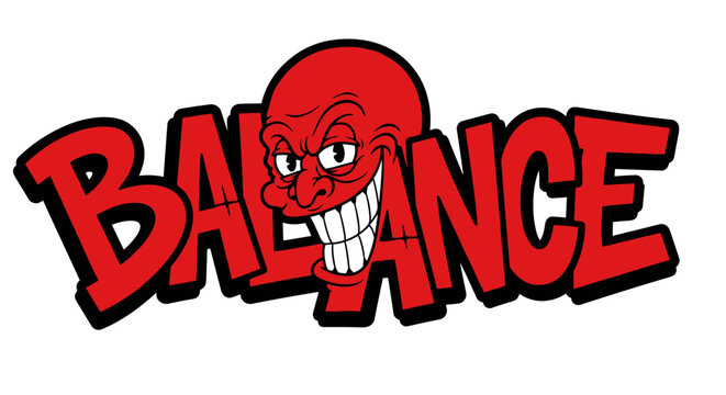 Red Devilish Face in Bold Red "Balance" Word Art